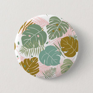 Badge Rond 5 Cm Foliage Tropical - Motif Monstère Et Feuille De Pa
