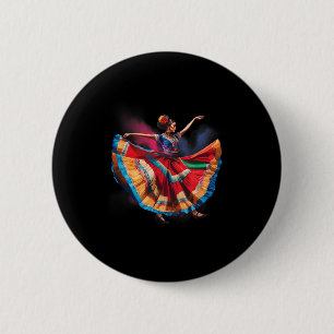 Badge Rond 5 Cm Folklorico Femme Danser Patrimoine Mexicain Folk D