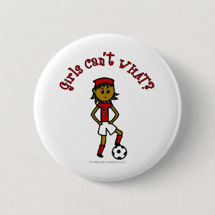 Badge Rond 5 Cm Football féminin noir en uniforme rouge