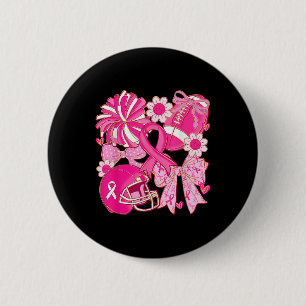 Badge Rond 5 Cm Football Guerrier Coquette Rose Bow Cancer du sein