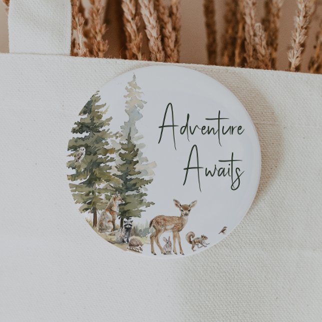 Badge Rond 5 Cm Forêt Bois Animaux Aventure Attend (Créateur téléchargé)