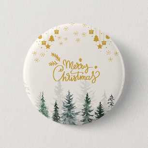 Badge Rond 5 Cm Forêt d'aquarelle Joyeux Noël