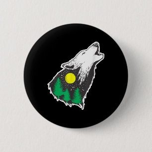Badge Rond 5 Cm Forêt de la Lune du Loup Hurleur Protection Enviro