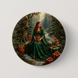 Badge Rond 5 Cm Forêt de Noël Enchantée