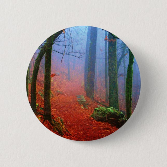 Badge Rond 5 Cm Forêt peinte Automne Brouillard bleu (Devant)