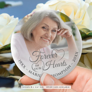 Badge Rond 5 Cm Forever In Our Hearts Memorial Nom photo Grey