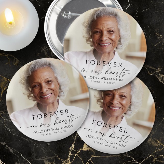 Badge Rond 5 Cm Forever in Our Hearts Memorial Photo Personalized (Créateur téléchargé)
