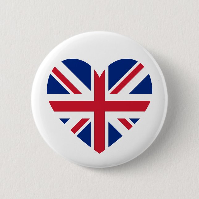 Badge Rond 5 Cm Forme cardiaque Union Jack (Devant)