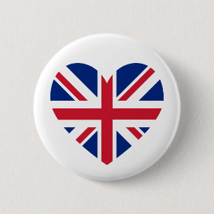 Badge Rond 5 Cm Forme cardiaque Union Jack
