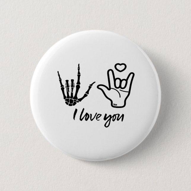 Badge Rond 5 Cm Forme des mains - Squelette Mains du coeur (Devant)