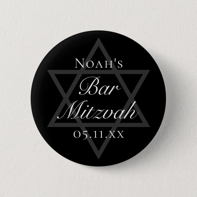 Badge Rond 5 Cm Formel Black Bar Mitzvah Star de David Custom (Devant)