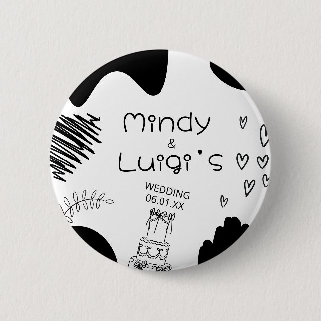 Badge Rond 5 Cm Formes de gribouillis fantaisistes Script Mariage (Devant)