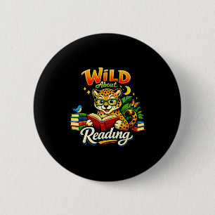 Badge Rond 5 Cm Fou de lecture livre guépard impression animale ga