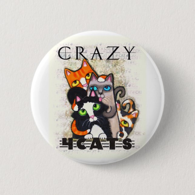 Badge Rond 5 Cm Fou pour le bouton de chats (Devant)