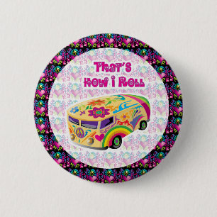 Badge Rond 5 Cm fourgon hippie comment je roule