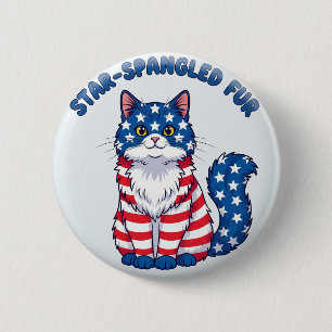 Badge Rond 5 Cm Fourrure épangée en étoile - Bouton de chat patrio