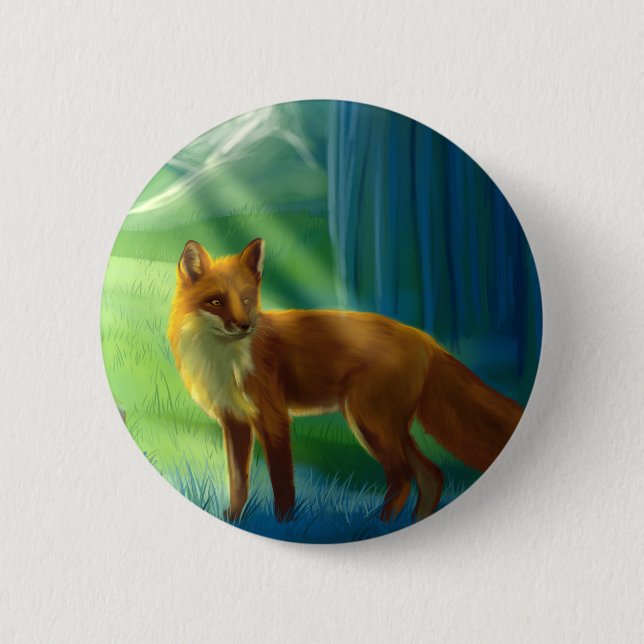Badge Rond 5 Cm Fox dans la forêt (Devant)