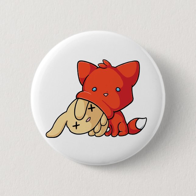Badge Rond 5 Cm Fox de SCHLUP mangeant du lapin (Devant)