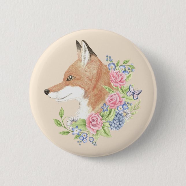 Badge Rond 5 Cm Fox floral (Devant)