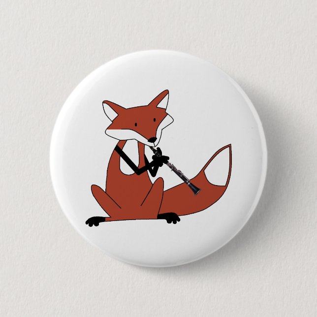 Badge Rond 5 Cm Fox jouant la clarinette (Devant)