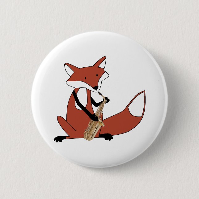 Badge Rond 5 Cm Fox jouant le saxophone (Devant)