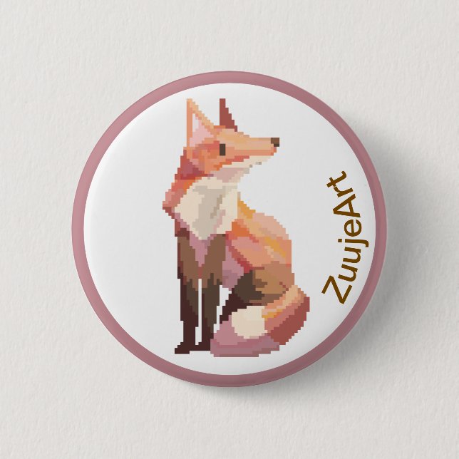 Badge Rond 5 Cm Fox, Pixelart, Pixel Art (Devant)