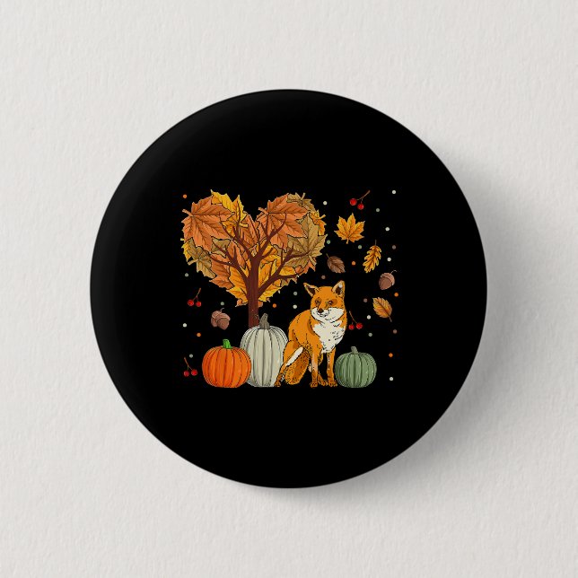 Badge Rond 5 Cm Fox Pour Femmes Hommes Animaux Automne Automne Sai (Devant)