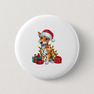 Badge Rond 5 Cm Fox Terrier Xmas Éclairage Père Noël Fox Terrier C
