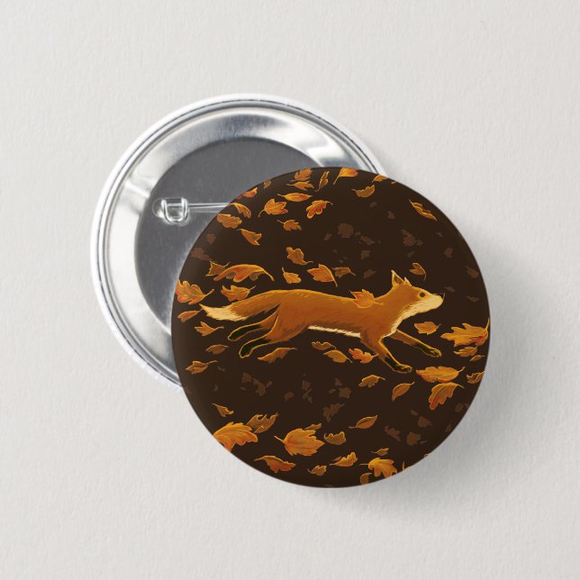 Badge Rond 5 Cm Fox Traversant L'Automne (Devant & derrière)