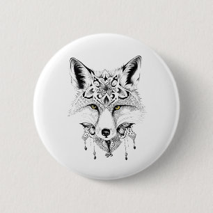 Badge Rond 5 Cm Fox Wild Animal Nature Illustration Art tatouage
