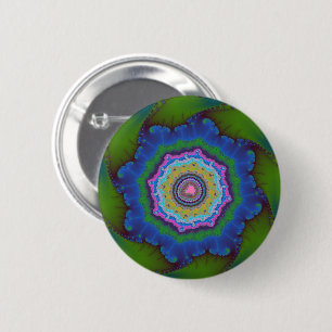 Badge Rond 5 Cm Fractage coloré vert et bleu