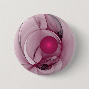 Badge Rond 5 Cm Fractal, moderne Berry Abstrait Art rose