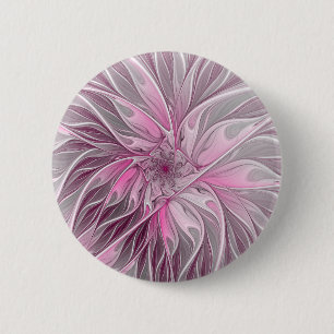 Badge Rond 5 Cm Fractal Pink Flower Dream, Floral Fantasy Pattern