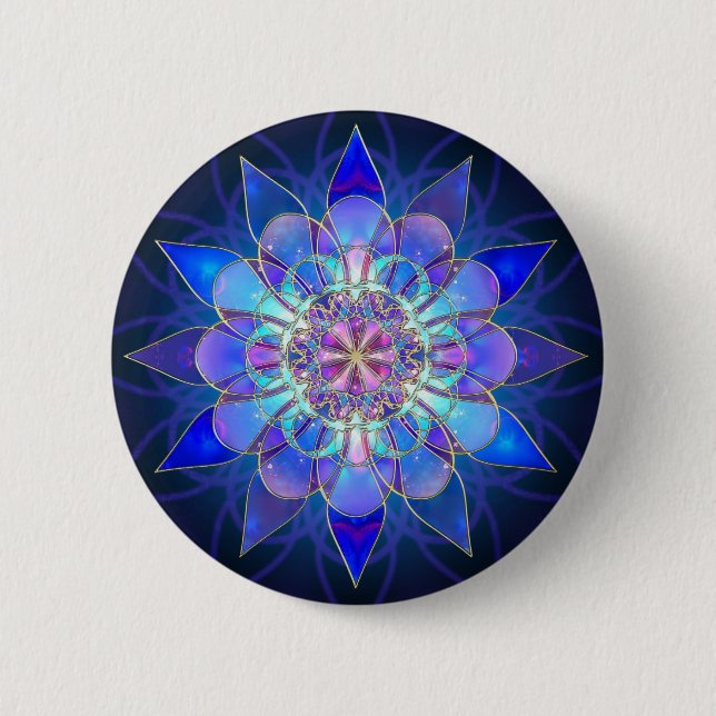 Badge Rond 5 Cm Fractale bleue de mandala de fleur (Devant)