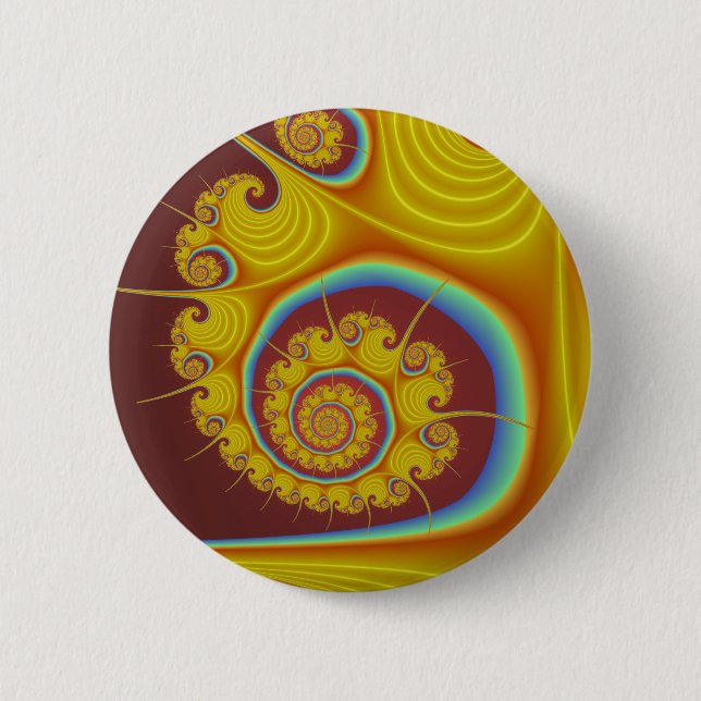 Badge Rond 5 Cm Fractale jaune de spirale de coquillage (Devant)