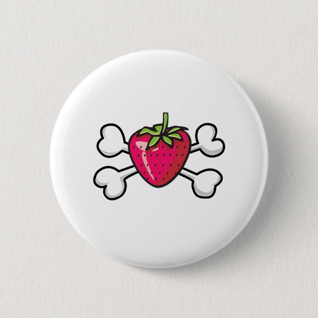 Badge Rond 5 Cm fraise Crâne et os croisés (Devant)