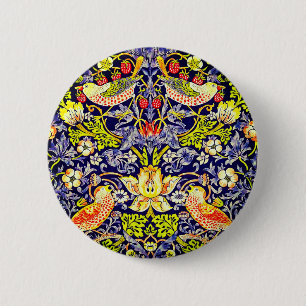 Badge Rond 5 Cm Fraise Thief Oiseaux William Morris