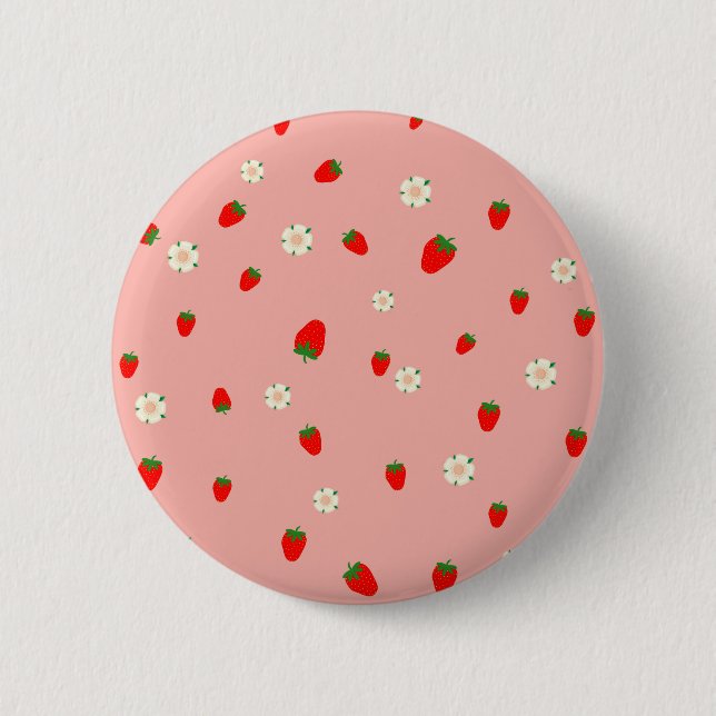 Badge Rond 5 Cm Fraises et fleurs (Devant)