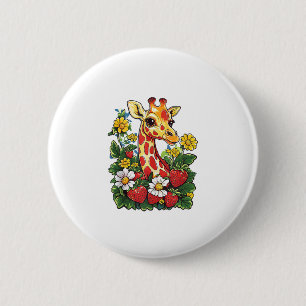 Badge Rond 5 Cm Fraises et fleurs de girafe Gira mignonne graphiqu