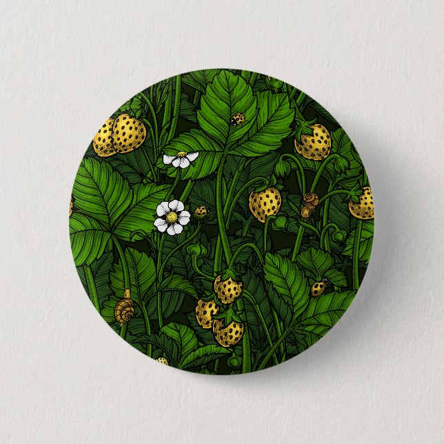 Badge Rond 5 Cm Fraises sauvages, jaunes et vertes (Devant)