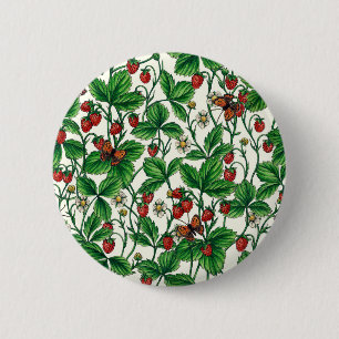 Badge Rond 5 Cm Fraises sauvages sur blanc