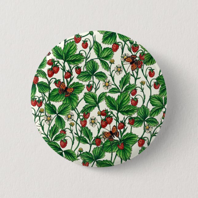 Badge Rond 5 Cm Fraises sauvages sur blanc (Devant)