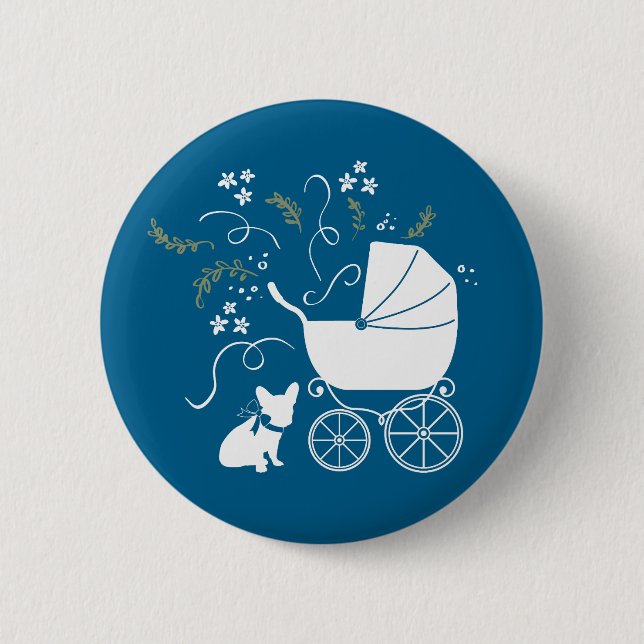 Badge Rond 5 Cm Français Baby shower Bulldog Français Frenchie Blu (Devant)