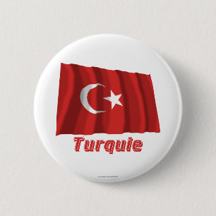 Badge Rond 5 Cm Français de Drapeau Turquie avec le nom en