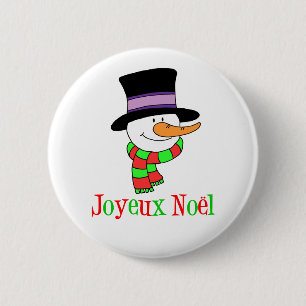 Badge Rond 5 Cm Français Noël Snowman Joyeux Noel