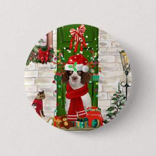 Badge Rond 5 Cm Français Springer Spaniel Chien Noël