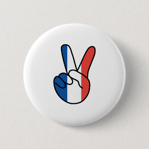 Badge Rond 5 Cm France Flag V Sign