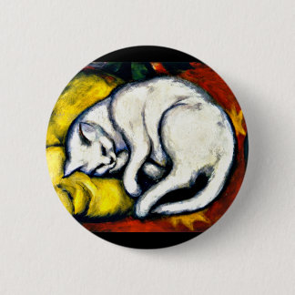 Badge Rond 5 Cm Franz Marc - Le Chat Blanc, peinture d'art fin,