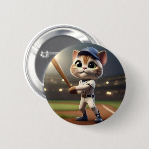 Badge Rond 5 Cm Frappeur de Coup de Circuit : Le Chat de Baseball 