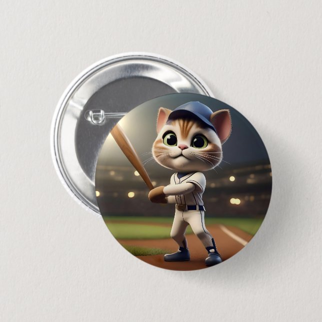 Badge Rond 5 Cm Frappeur de Coup de Circuit : Le Chat de Baseball  (Devant & derrière)